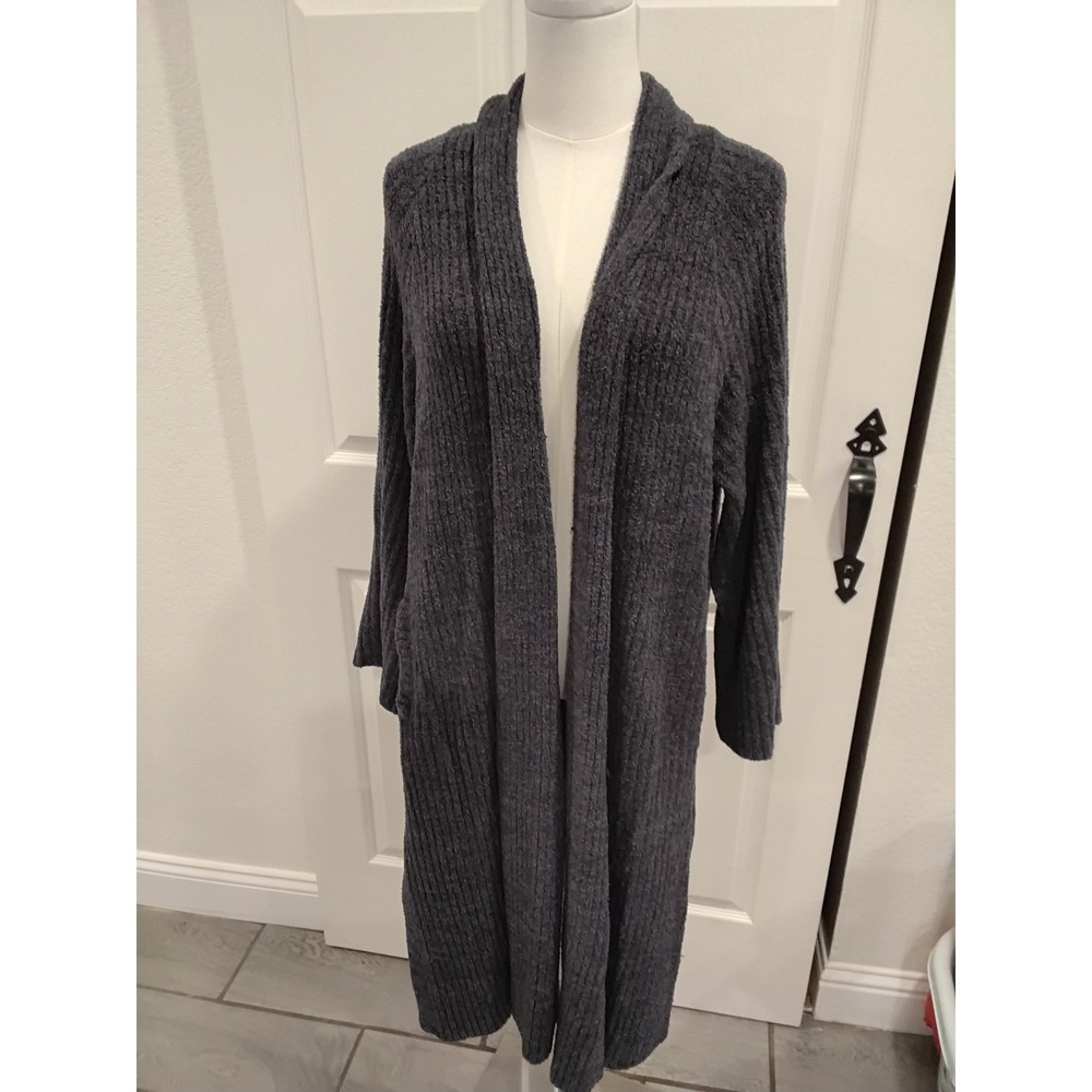 Barefoot Dreams CozyChic Lite Ribbed Long Cardigan Duster Charcoal Gray L/XL